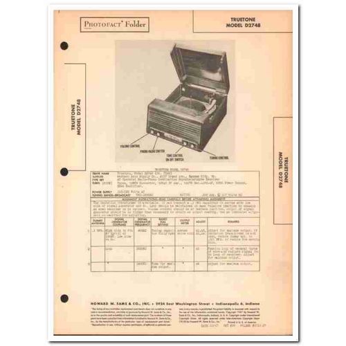 truetone model d2748 5-tube am radio phonograph sams photofact manual