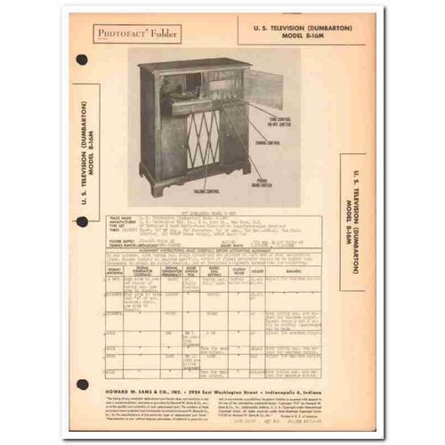 u s television model 8-16m am sw radio phono sams photofact manual