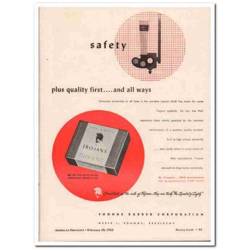 youngs rubber corp 1952 trojans safety prophylactic medical vintage ad