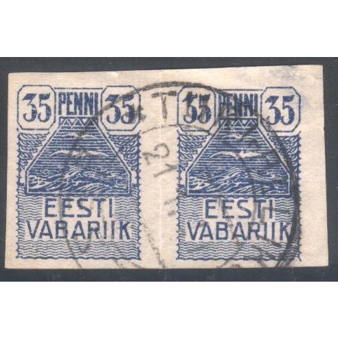 Estonia 1919 - SG9 x2 - 35p blue "Seagull" imperfs (used)
