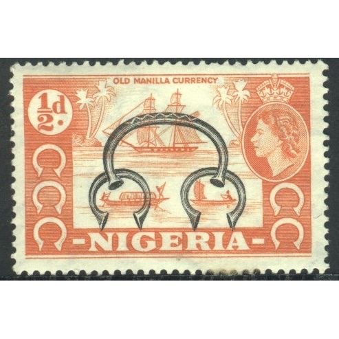 Nigeria 1953 - SG69 - ½d black/orange - Old Manilla Currency - QE11 - MH