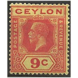 Ceylon 1926 SG345 9c Red/Pale Yellow Mounted Mint . .. .
