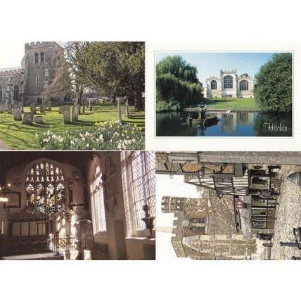 St Marys Church Hitchin Gravestones Watercolour River Windows 4x Postcard s