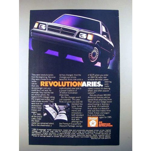1985 Dodge Aries LE Car Ad - Revolutionaries