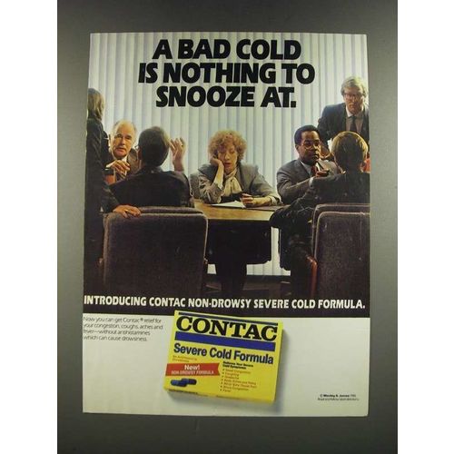 1986 Contac Severe Cold Formula Ad - Nothing to Snooze At