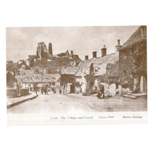 CORFE CASTLE AND VILLAGE c. 1900 unused vintage postcard by Cotton Cards 1983 =