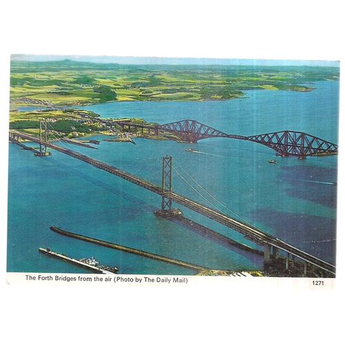 FORTH BRIDGES, SCOTLAND ..unused vintage postcard 'HAIL CALEDONIA' (a) =