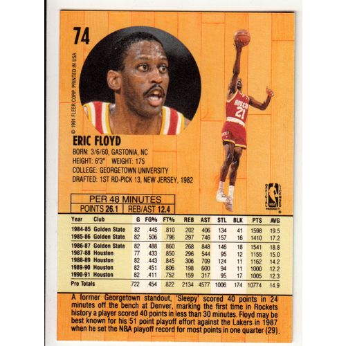 1991 Fleer Basketball card 74 Eric Floyd - Rockets