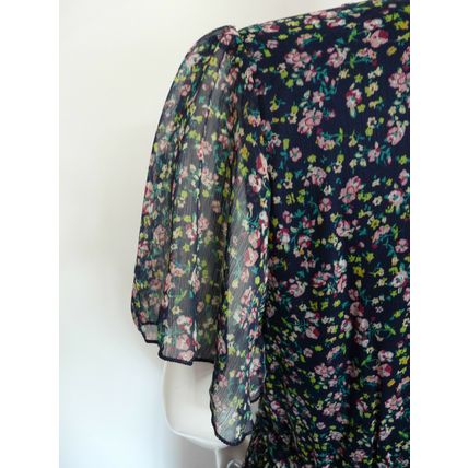 Pepper Tree Womens Blue Floral Pleated V Neck Dress Various Sizes
