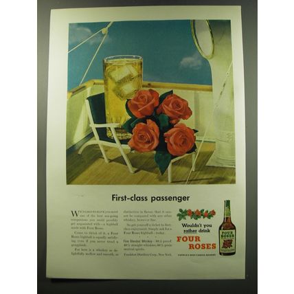 1949 Four Roses bourbon Ad - First-class passenger