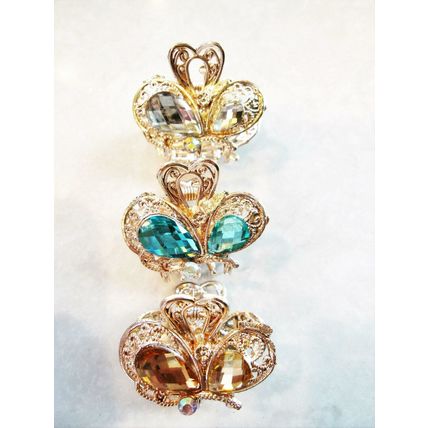 Jeweled antique gold hair claw clip with crystals