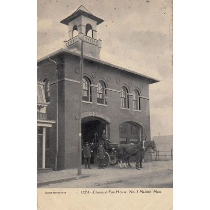 Malden Mass Fire House Antique American Firemans Home Postcard