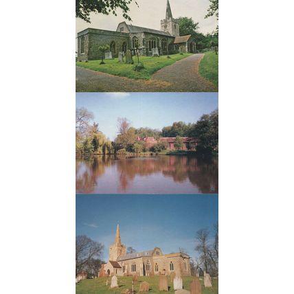 Polstead Pond Suffolk Reflections & Church 3x Postcard s