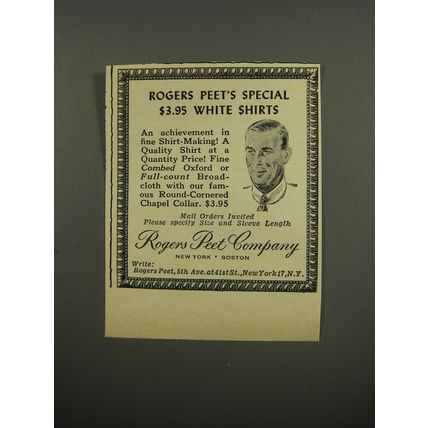 1953 Rogers Peet White Shirts Advertisement - Special $3.95 White Shirts
