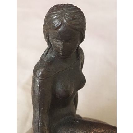 Vintage Hot Cast Bronze Nude Lady On Pebble Hand Signed & Dated 1961