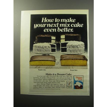 1973 General Foods Dream Whip Ad - How to make your next mix cake even better