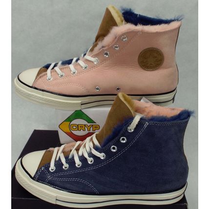 New Mens 11.5 Converse Chuck 70 Hi Navy Pink Leather Winter Fur Shoes 166319C