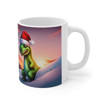 Personalized Dinosaur Raptor Rocks Christmas Santa Red Hat Ceramic Mug 11oz Desi