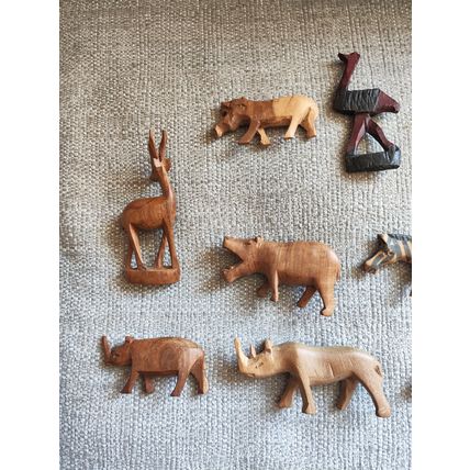 12 x Vintage, Hand Carved, Wooden African Animal Models/Toys - Elephant, Giraffe