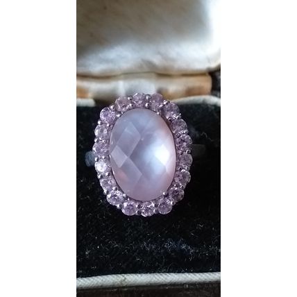 Vintage 1950-s 925 Sterling Silver Large Pink Zircon Ring Size US 7.5, UK P