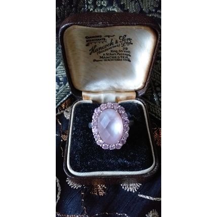 Vintage 1950-s 925 Sterling Silver Large Pink Zircon Ring Size US 7.5, UK P