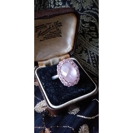 Vintage 1950-s 925 Sterling Silver Large Pink Zircon Ring Size US 7.5, UK P