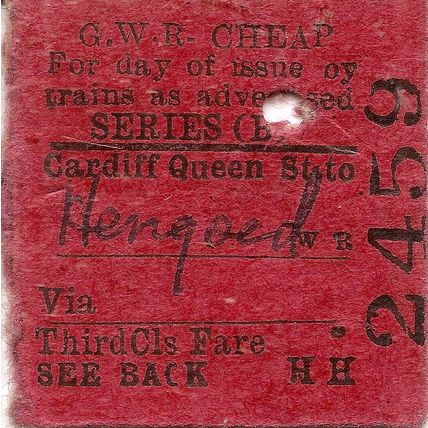 G.W.R. Edmondson Ticket - Cardiff Queen Street to Hengoed