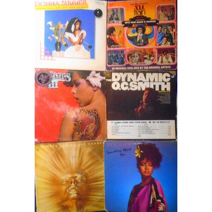 Lot of 6 R&B Soul vinyl LP record albums: Donna Summer, Tramps, Soul Train, etc