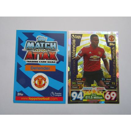 410. Antonio Valencia MOTM Manchester Utd Match Attax 2017/18 Football Card EF1