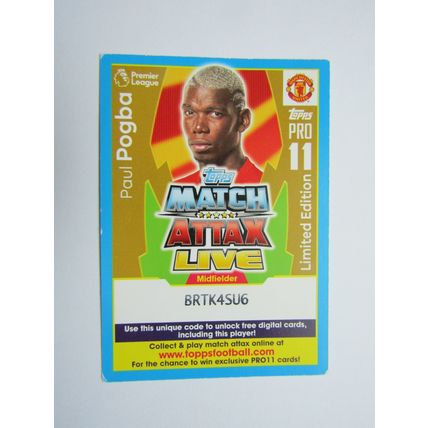PRO11. Paul Pogba LIMITED Manchester Utd - Match Attax 2017/18 Football Card EF1