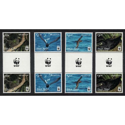 Niuafo'Ou WWF Black Petrel Birds 4v Gutter Pairs WWF Logo 2016 MNH SG#420-423