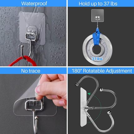 50 Pack Clear Adhesive Hooks, 37Lb(Max) Heavy Duty Self Adhesive Hooks, Sticky W