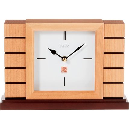 Bulova B1659 Usonian II Frank Lloyd Wright Mantel Clock, Natural Finish with Wal