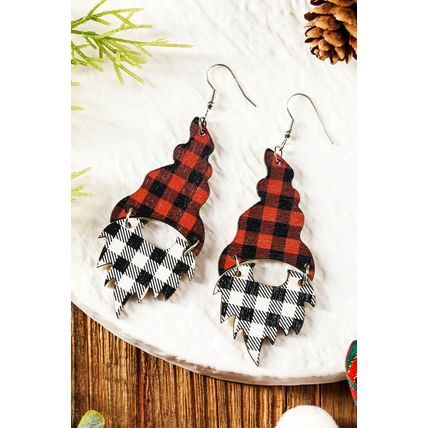 Fiery Red Plaid Print Christmas Dangle Earrings