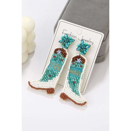 Light Blue Cowboy Boots Rice Bead Dangle Earrings