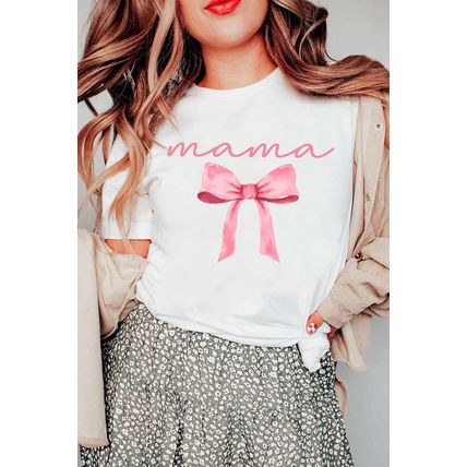 White MAMA Bowknot Graphic Crewneck Tee