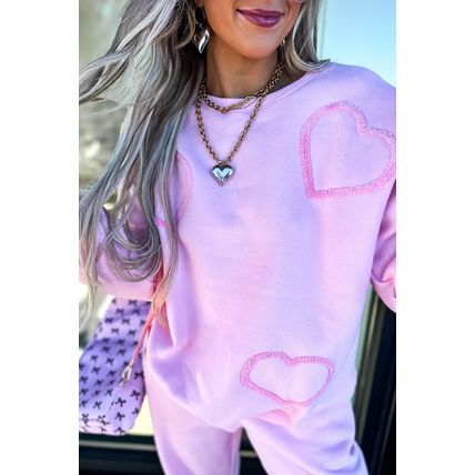 Phalaenopsis Chenille Heart Pattern Casual 2pcs Pants Set