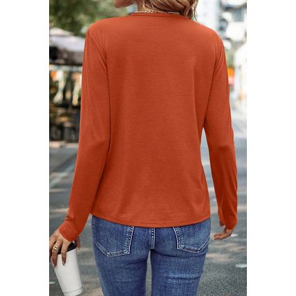 Red Clay Asymmetric Seam Detail Solid Color Long Sleeve Top