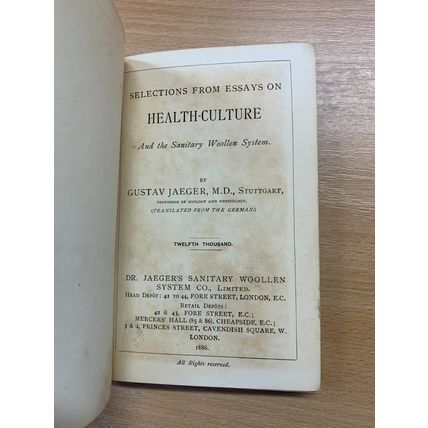 1886 "HEALTH CULTURE" 1ST EDITION GUSTAV JAEGER SMALL ANTIQUE HARDBACK BOOK (P3)