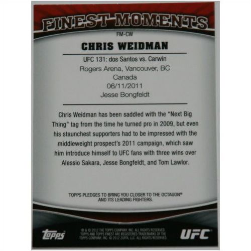 2012 Topps Finest UFC Finest Moments - #FM-CW - Chris Weidman