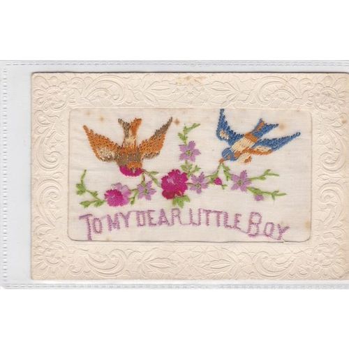 Patriotic Silk Postcard Showing Flowers And Two Birds To My Dear Little Boy