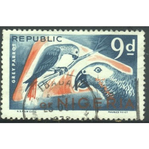 Nigeria 1965 - SG179 - 9d multi - Grey Parrots - used