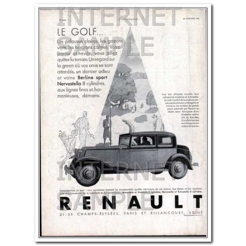 RENAULT 1930 French Le Golf 8 cylinder car vintage ad