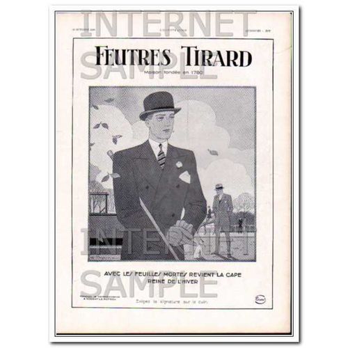 FELT HATS TIRARD 1930 French autumn leaves polo hat vintage ad