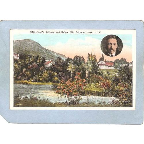 New York Saranac Lake Stavanson's Cotage & Baker Mt w/Small Photo ny_box5~1944