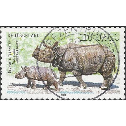 GERMANY, MAMMAL, Rhinoceros unicornis, green 2001, 0.55, 110pf