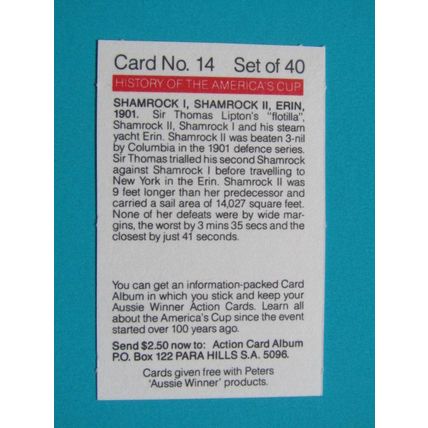 Peters Foods Australia 1987 The History of the Americas Cup Cards Choice (e25)