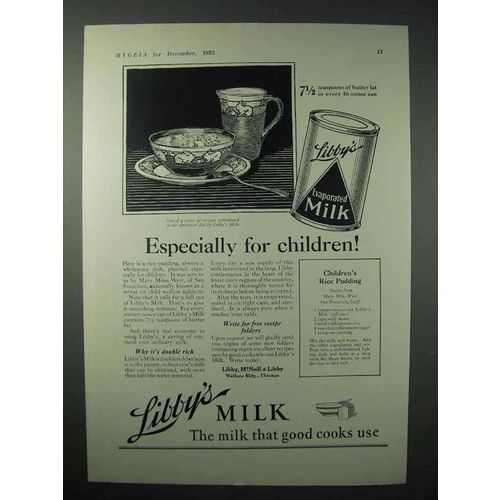 1923 Lbby's Evaporated Milk Ad, Especially for Children