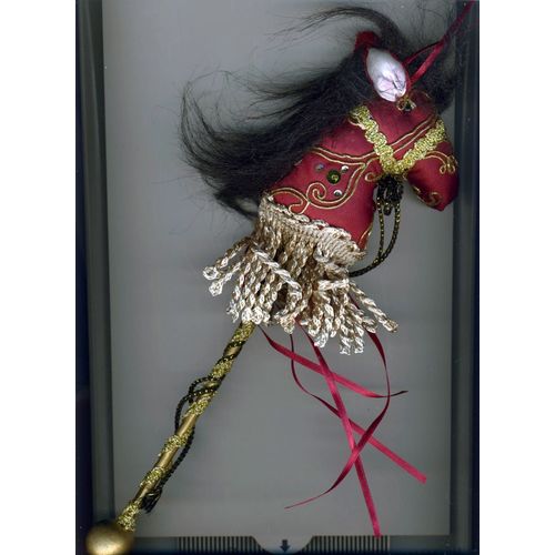 Decorated Fabric Hobby Horse / Stick Pony Ornament With Gold Trims & Beads