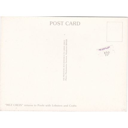 6x4 Continental size printed postcard Mez Creis Fishing Lobsters Poole Dorset